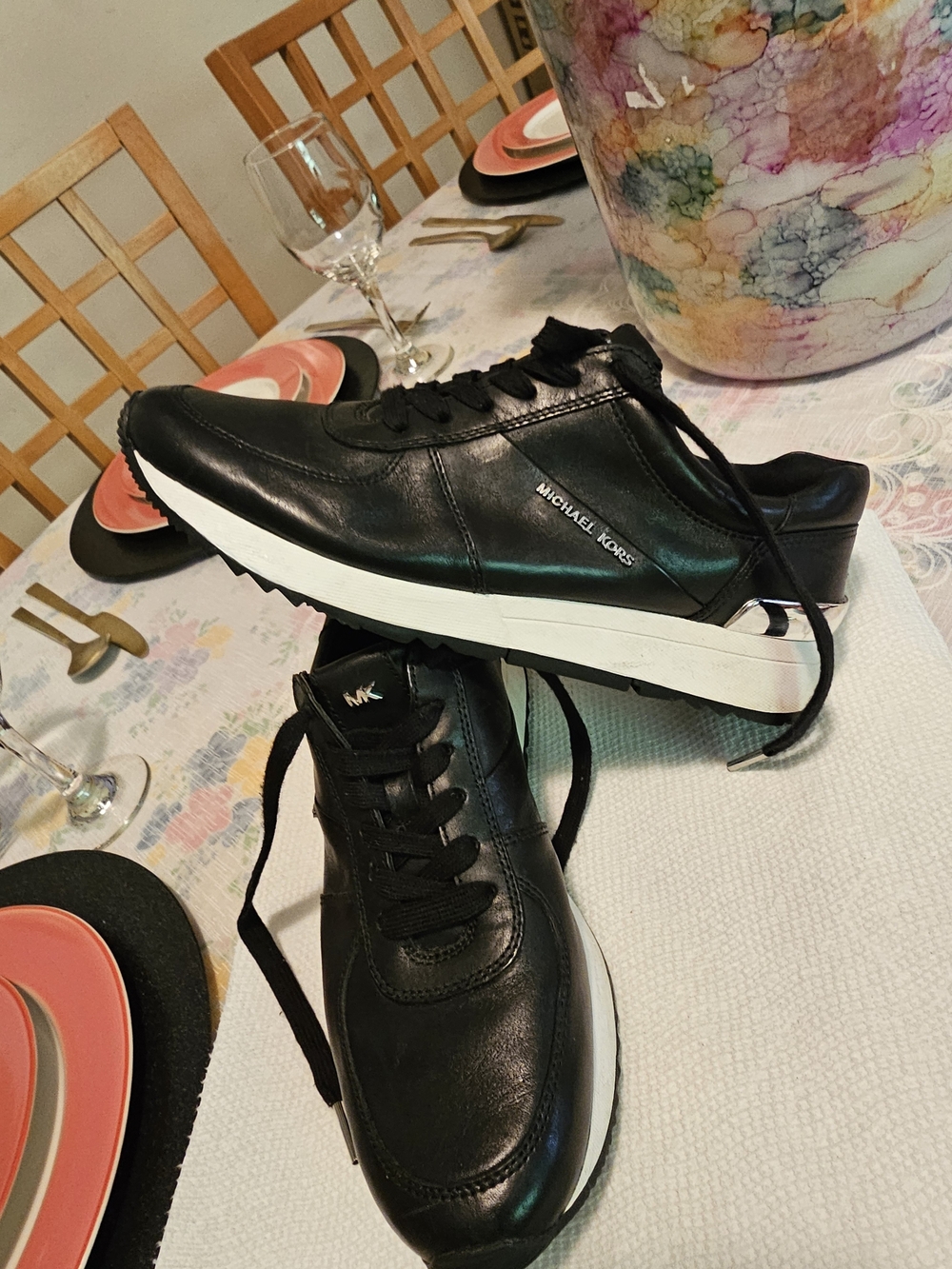 Michael Kors Women Black Leather Sneakers